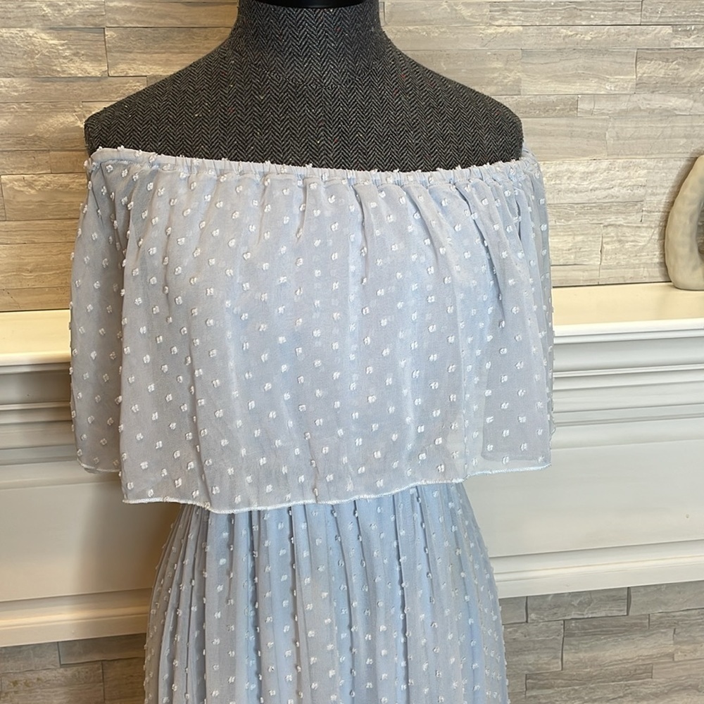 Sky Blue Off Shoulder Ruffle Maxi Dress Size Medium - Picture 5 of 12